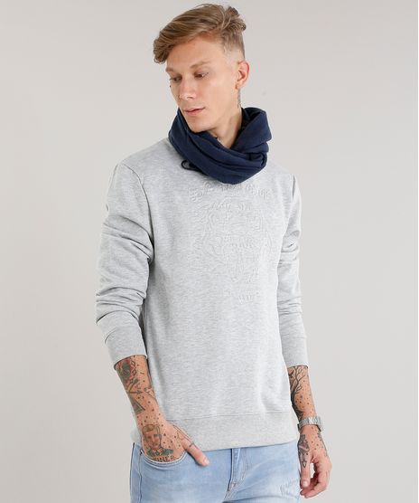 Blusao-Masculino-em-Moletom--Tigre--Manga-Longa-Cinza-Mescla-Claro-8852532-Cinza_Mescla_Claro_1