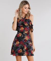 Vestido-Feminino-Open-Shoulder-Curto-Estampado-Floral-com-Babados-Preto-8852670-Preto_1