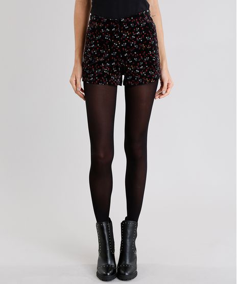 Short-Feminino-Hot-Pant-em-Veludo-Cotele-Estampado-Floral-Cintura-Alta-Preto-8855954-Preto_1