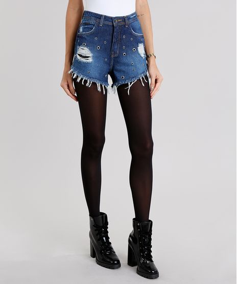 Short-Jeans-Feminino-Vintage-com-Ilhoses-Azul-Medio-9031181-Azul_Medio_1