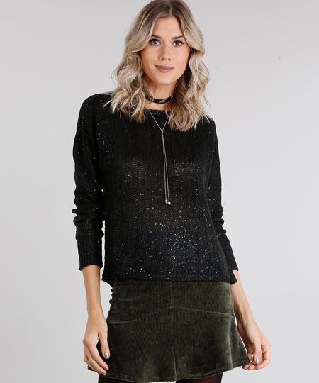 Sueter-Feminino-com-Paetes-em-Trico-Manga-Longa-Decote-Redondo-Preto-8892825-Preto_1