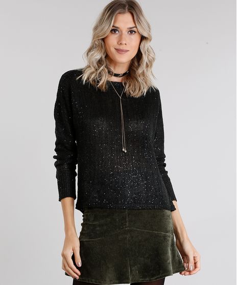 Sueter-Feminino-com-Paetes-em-Trico-Manga-Longa-Decote-Redondo-Preto-8892825-Preto_1