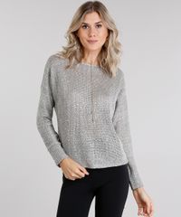Sueter-Feminino-com-Paetes-em-Trico-Manga-Longa-Decote-Redondo-Cinza-Mescla-8892825-Cinza_Mescla_1