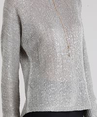 Sueter-Feminino-com-Paetes-em-Trico-Manga-Longa-Decote-Redondo-Cinza-Mescla-8892825-Cinza_Mescla_4