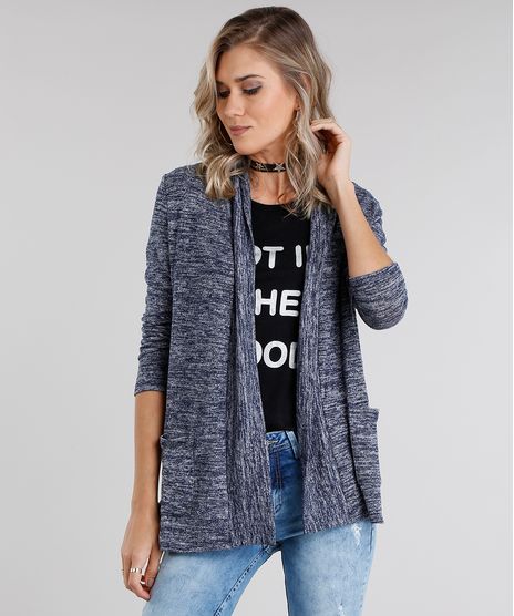 Capa-Feminina-em-Trico-Mescla-com-Bolso-Manga-Longa-Azul-Marinho-8846374-Azul_Marinho_1