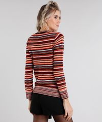 Sueter-Feminino-em-Trico-Listrado-Manga-Longa-Decote-Redondo-Laranja-8847432-Laranja_2