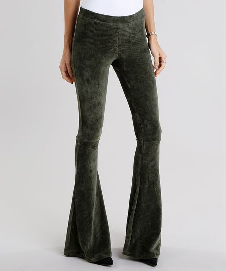 Calca-Feminina-Flare-em-Veludo-Cotele-Verde-Militar-9046747-Verde_Militar_1
