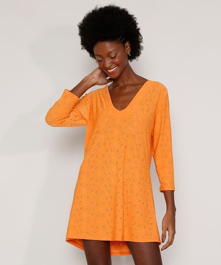 Saida-de-Praia-de-Laise-Feminina-Curta-Manga-7-8-Laranja-9974994-Laranja_1