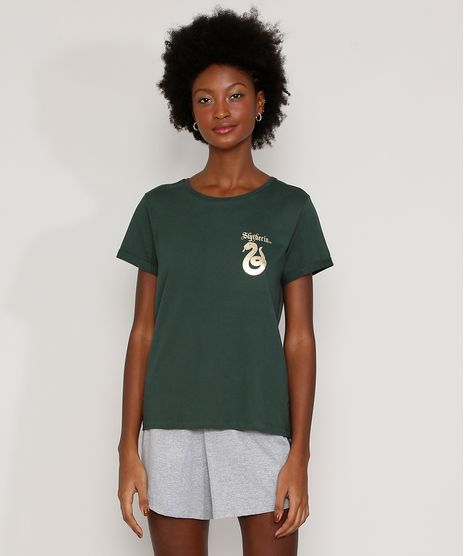 Pijama-Feminino-Harry-Potter-Sonserina-Metalizado-Manga-Curta-Verde-Escuro-9972300-Verde_Escuro_1