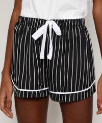 Short-de-Pijama-Feminino-Listrado-com-Vivo-Contrastante-e-Laco-Preto-9970137-Preto_1