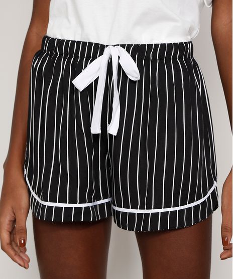 Short-de-Pijama-Feminino-Listrado-com-Vivo-Contrastante-e-Laco-Preto-9970137-Preto_1