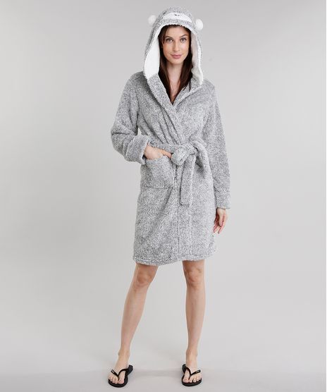 Roupao-Feminino-Urso-em-Microfibra-com-Capuz-Felpudo-Manga-Longa--Cinza-Mescla-8875780-Cinza_Mescla_1