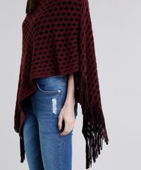 Poncho-Feminino-em-Trico-com-Franjas-Vinho-8482125-Vinho_4