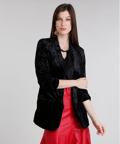 Blazer-Feminino-Boyfriend-em-Veludo-Molhado-Manga-Longa-Preto-8879647-Preto_1