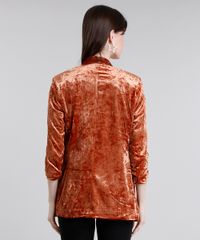 Blazer-Feminino-Boyfriend-em-Veludo-Molhado-Manga-Longa-Laranja-Escuro-8879647-Laranja_Escuro_2