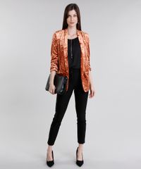 Blazer-Feminino-Boyfriend-em-Veludo-Molhado-Manga-Longa-Laranja-Escuro-8879647-Laranja_Escuro_3