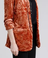 Blazer-Feminino-Boyfriend-em-Veludo-Molhado-Manga-Longa-Laranja-Escuro-8879647-Laranja_Escuro_4