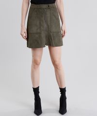 Saia-Feminina-Evase-em-Suede-Curta-com-Ziper-Verde-Militar-8897440-Verde_Militar_1