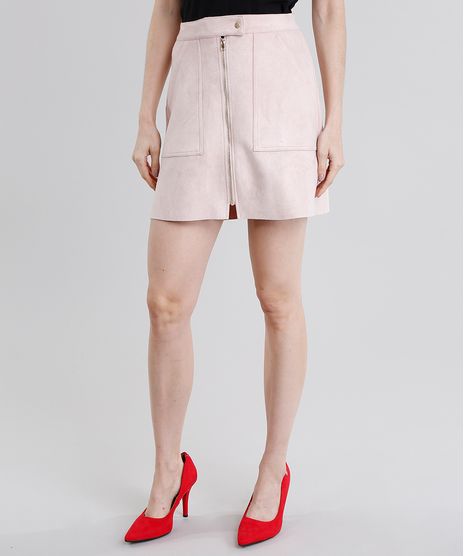 Saia-Feminina-Evase-em-Suede-Curta-com-Ziper-Rose-8897440-Rose_1