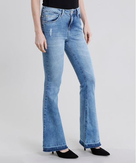 calça flare jeans azul claro