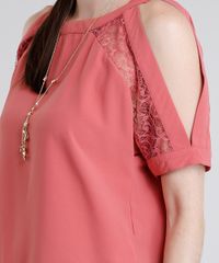 Blusa-Feminina-Open-Shoulder-com-Renda-Manga-Curta-Decote-Redondo-Coral-8881356-Coral_4