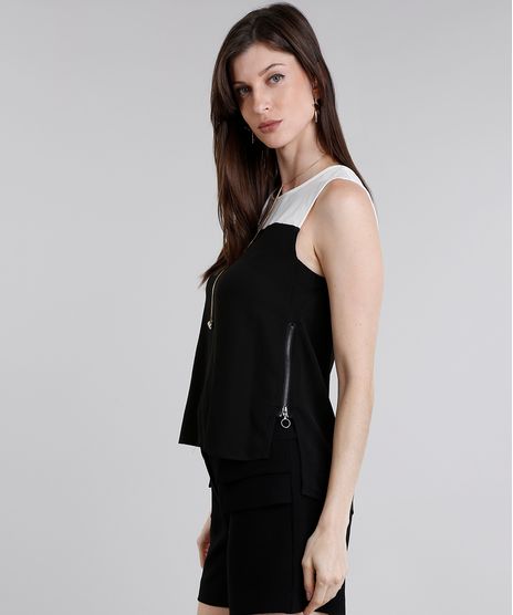 Regata-Feminina-Bicolor-com-Ziper-nas-Laterais-Decote-Redondo-Preta-8851930-Preto_1