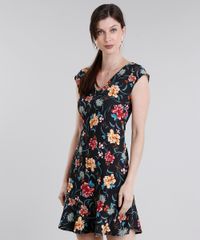 Vestido-Feminino-Estampado-Floral-Curto-Decote-V-com-Babado-Preto-9022343-Preto_1