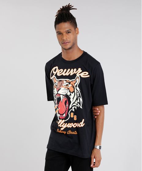 Camiseta-Masculina--Tigre--Manga-Curta-Gola-Redonda-Preta-9048376-Preto_1