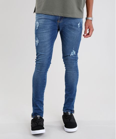 Calca-Jeans-Masculina-Super-Skinny-Destroyed-com-Ziper-na-Barra-Azul-Escuro-9075335-Azul_Escuro_1