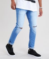 Calca-Jeans-Masculina-Skinny-Destroyed-em-Algodao---Sustentavel-Azul-Medio-9029568-Azul_Medio_1