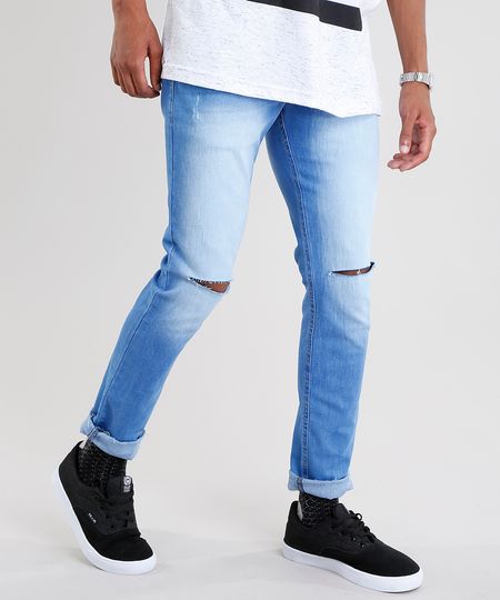 Calca-Jeans-Masculina-Skinny-Destroyed-em-Algodao---Sustentavel-Azul-Medio-9029568-Azul_Medio_1