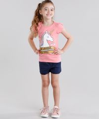 Blusa-Infantil--Unicornio--Manga-Curta-Decote-Redondo-em-Algodao---Sustentavel-Rosa-9107643-Rosa_3