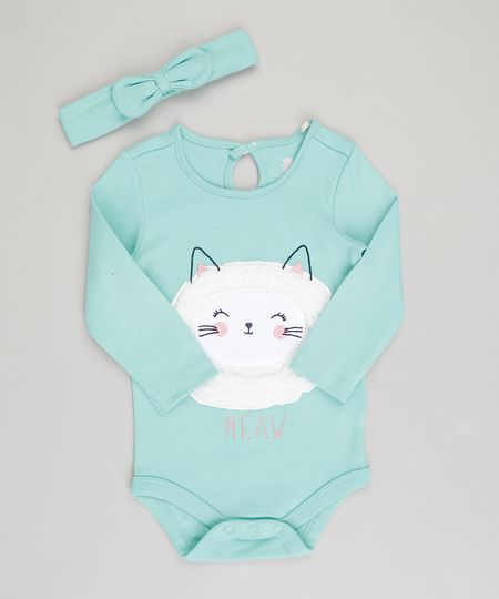 Body-Infantil-Gatinha-Manga-Longa-Decote-Redondo---Faixa-de-Cabelo-em-Algodao---Sustentavel-Verde-8820643-Verde_1