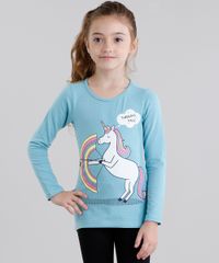 Blusa-Infantil--Unicornio--Manga-Longa-Decote-Redondo-em-Algodao---Sustentavel-Azul-9107640-Azul_1
