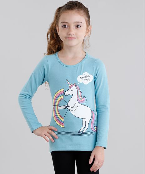 Blusa-Infantil--Unicornio--Manga-Longa-Decote-Redondo-em-Algodao---Sustentavel-Azul-9107640-Azul_1