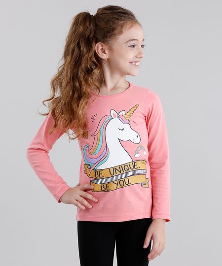 Blusa-Infantil--Unicornio--Manga-Longa-Decote-Redondo-em-Algodao---Sustentavel-Rosa-9107642-Rosa_1