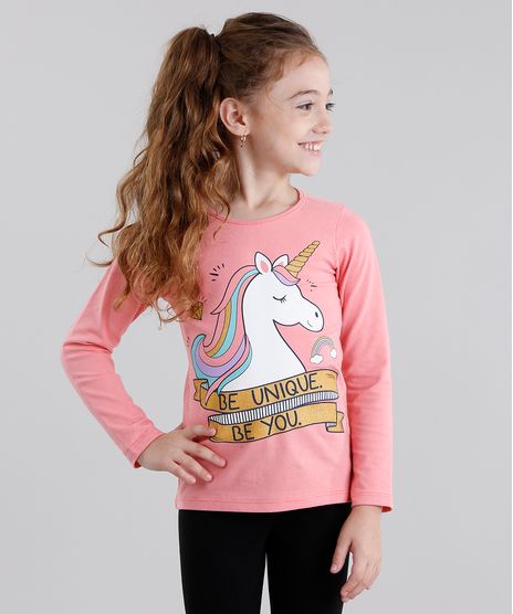 Blusa-Infantil--Unicornio--Manga-Longa-Decote-Redondo-em-Algodao---Sustentavel-Rosa-9107642-Rosa_1
