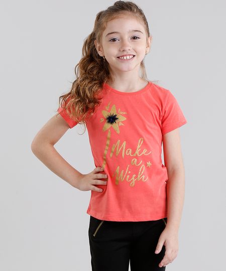 Blusa-Infantil--Make-a-Wish--Manga-Curta-Decote-Redondo-em-Algodao---Sustentavel-Laranja-9108909-Laranja_1