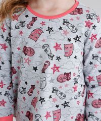 Pijama-Infantil-Estampado-de-Raposas-Manga-Longa-Gola-Redonda-Cinza-Mescla-9045401-Cinza_Mescla_3