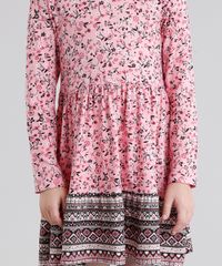 Vestido-Infantil-Estampado-Floral-Manga-Longa-Curto-Decote-Redondo-Rosa-9041156-Rosa_4