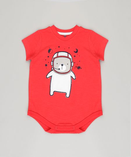 Body-Infantil--Urso-Astronauta--Manga-Curta-Gola-Careca-em-Algodao---Sustentavel-Vermelho-8878415-Vermelho_1