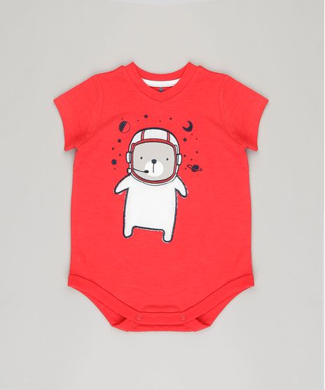 Body-Infantil--Urso-Astronauta--Manga-Curta-Gola-Careca-em-Algodao---Sustentavel-Vermelho-8878415-Vermelho_1