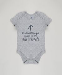 Body-Infantil--Esse-Nenem-Aqui-Adora-o-Colinho-da-Vovo--Manga-Curta-Decote-Redondo-em-Algodao---Sustentavel-Cinza-Mescla-8809798-Cinza_Mescla_1