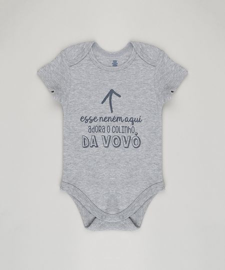 Body-Infantil--Esse-Nenem-Aqui-Adora-o-Colinho-da-Vovo--Manga-Curta-Decote-Redondo-em-Algodao---Sustentavel-Cinza-Mescla-8809798-Cinza_Mescla_1