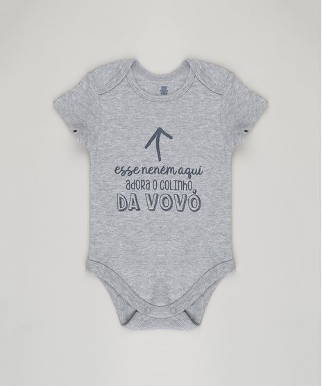 Body-Infantil--Esse-Nenem-Aqui-Adora-o-Colinho-da-Vovo--Manga-Curta-Decote-Redondo-em-Algodao---Sustentavel-Cinza-Mescla-8809798-Cinza_Mescla_1