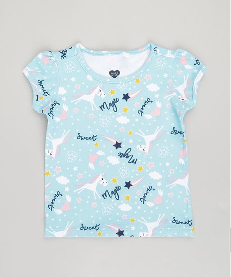 Blusa-Infantil-Estampada-de-Unicornio-Manga-Curta-Decote-Redondo-em-Algodao---Sustentavel-Azul-9034000-Azul_1