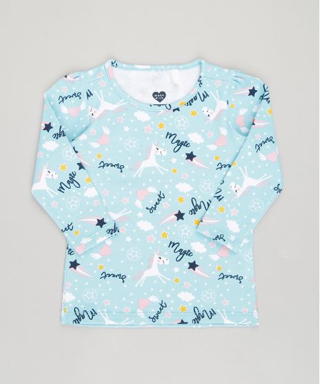 Blusa-Infantil-Estampada-de-Unicornio-Manga-Curta-Decote-Redondo-em-Algodao---Sustentavel-Azul-9043775-Azul_1
