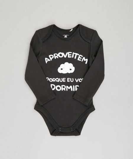 Body-Infantil--Aproveitem-Porque-Eu-Vou-Dormir--Manga-Longa-Decote-Redondo-em-Algodao---Sustentavel-Preto-8824394-Preto_1