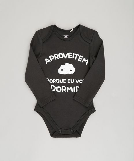 Body-Infantil--Aproveitem-Porque-Eu-Vou-Dormir--Manga-Longa-Decote-Redondo-em-Algodao---Sustentavel-Preto-8824394-Preto_1