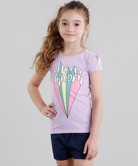 Blusa-Infantil--Be-a-Unicorn--Manga-Curta-Decote-Redondo-em-Algodao---Sustentavel-Lilas-9111973-Lilas_1